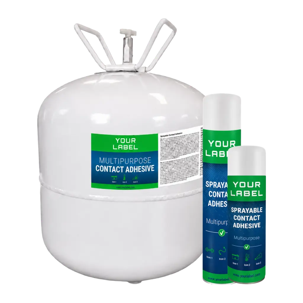 Heat-resistant spray adhesive in canister and aerosol.