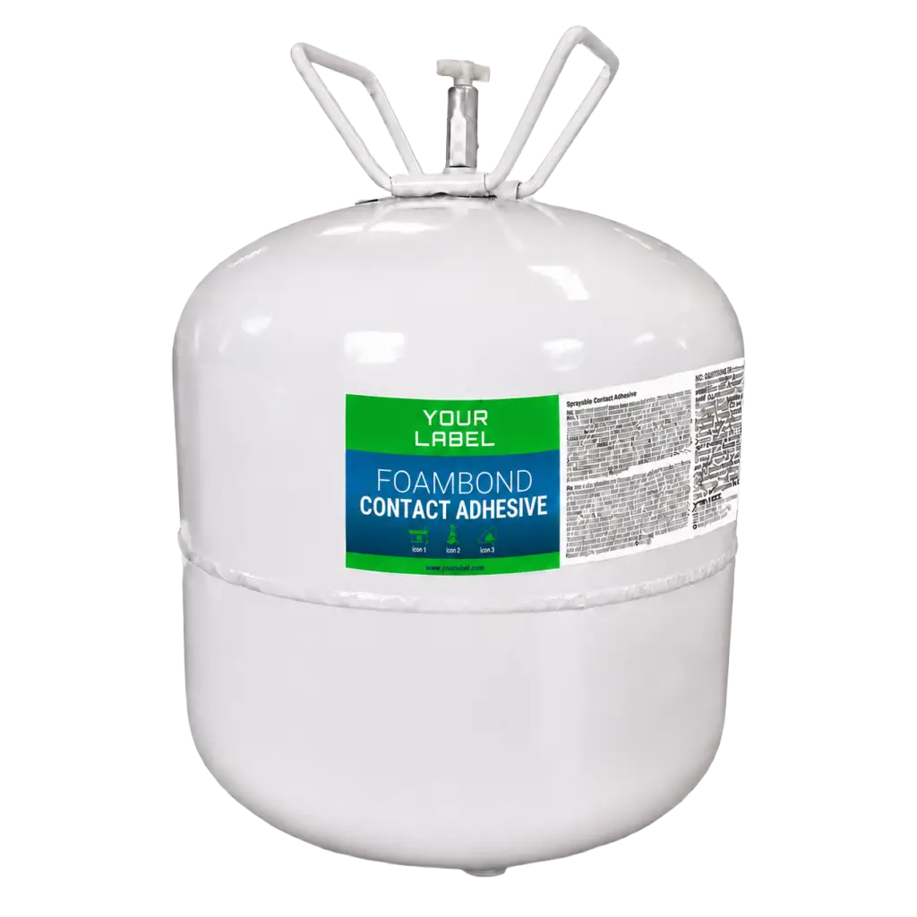 Solvent free spray adhesive in canister for bituminous roofing membranes