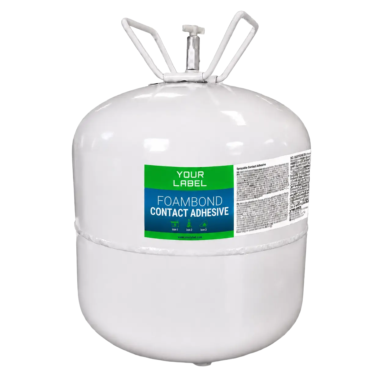 Solvent free spray adhesive in canister for bituminous roofing membranes